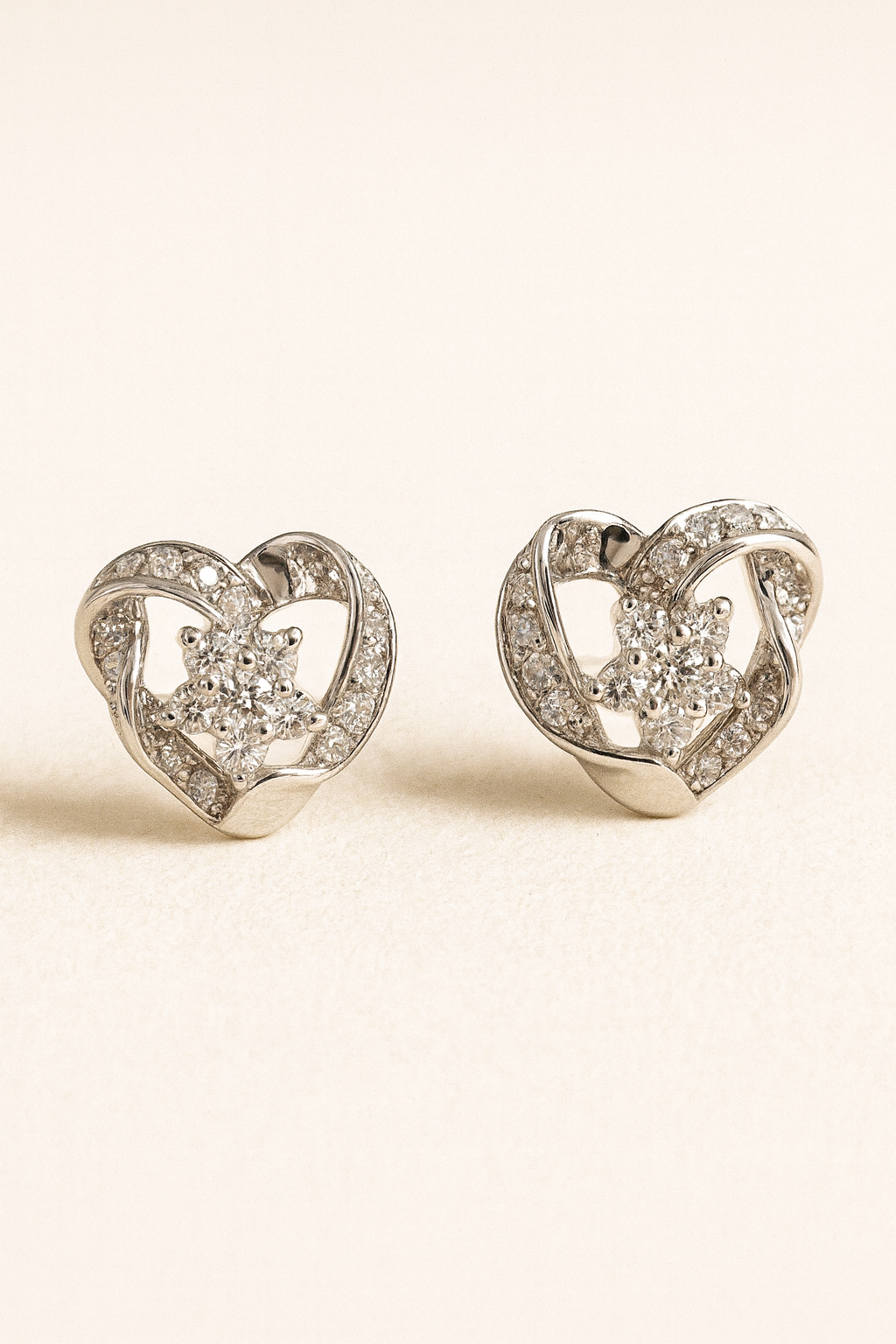 Aria Diamond Heart Ribbon Studs