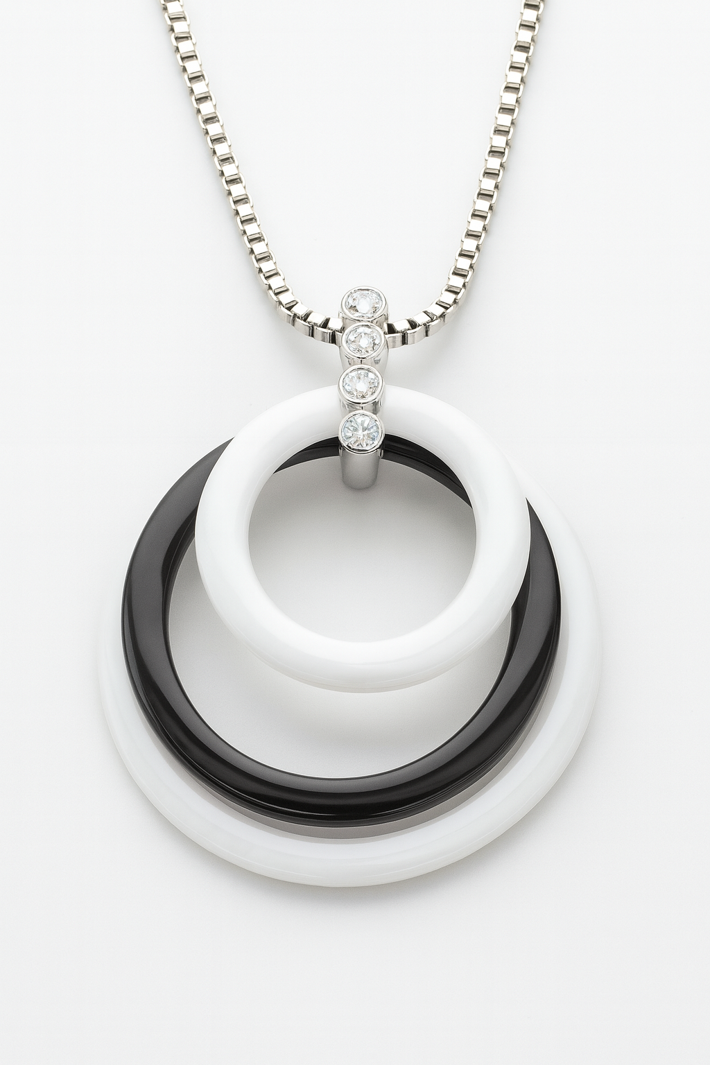 Alice White Gold Diamond Pendant with Ceramic Rings