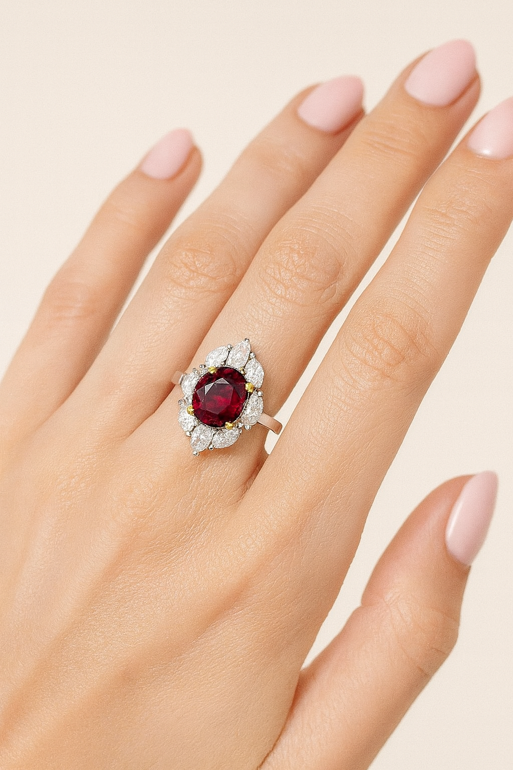 Amoret Crimson Bloom Halo Ring