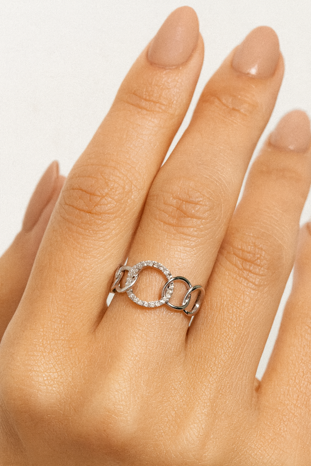 Angelica Link Design 18K White Gold Diamond Encrusted Ring