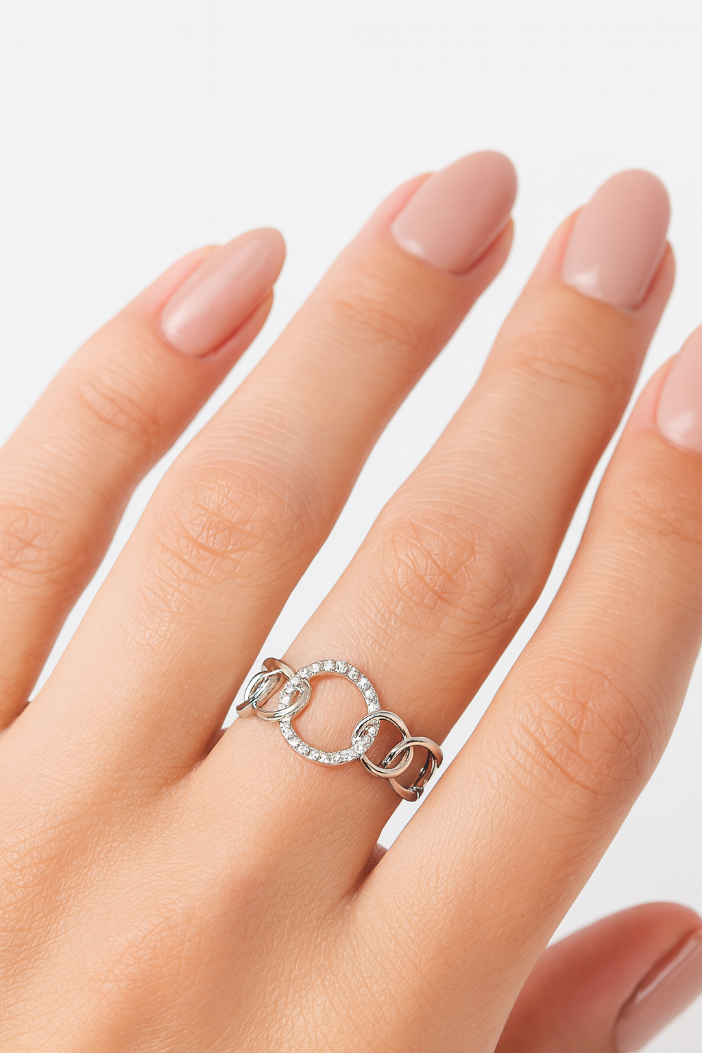 Angelica Link Design 18K White Gold Diamond Encrusted Ring