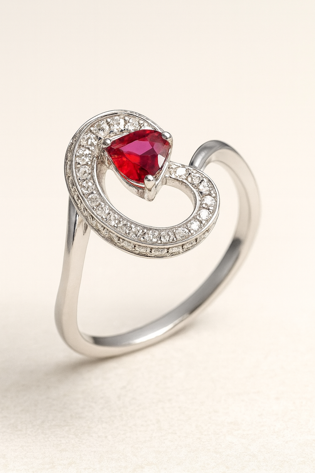 Bianca 18K Romantic White Gold Ruby & Diamond Ring