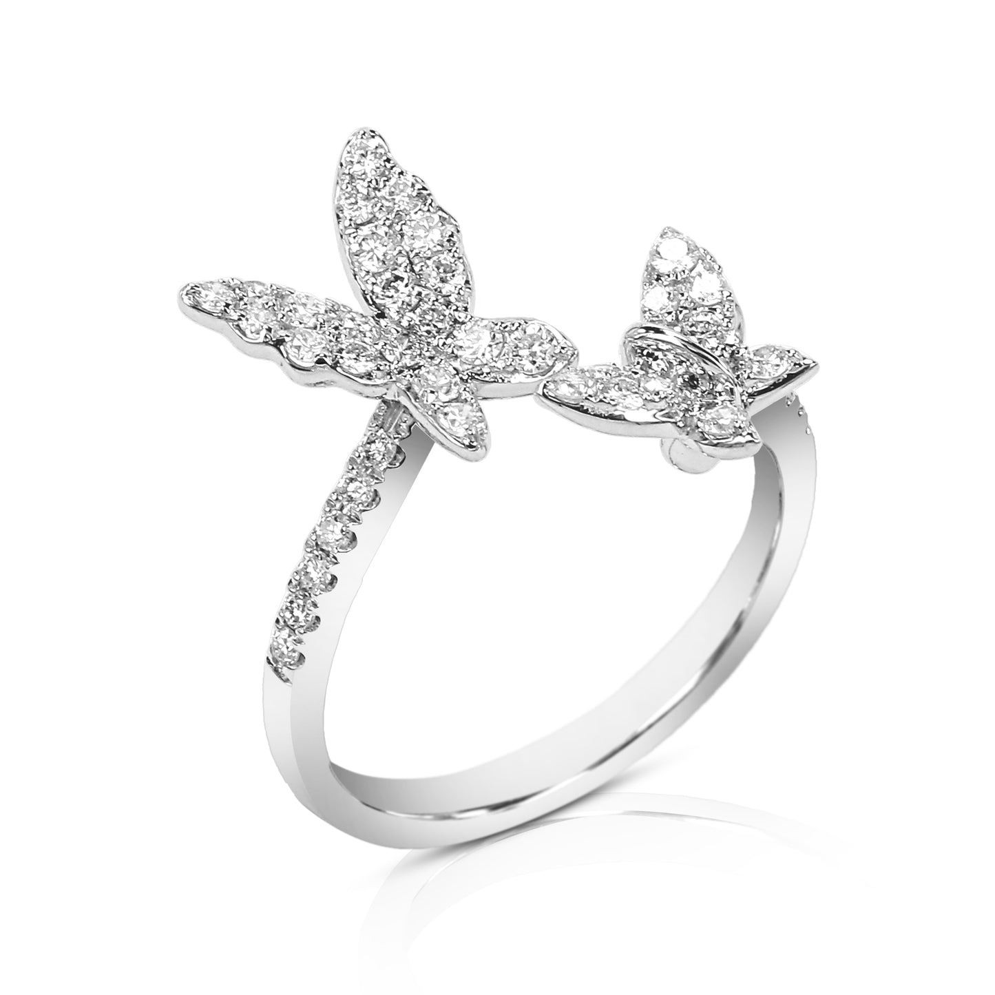 Celestine 18K White Gold Diamond Encrusted Two - Butterfly Ring