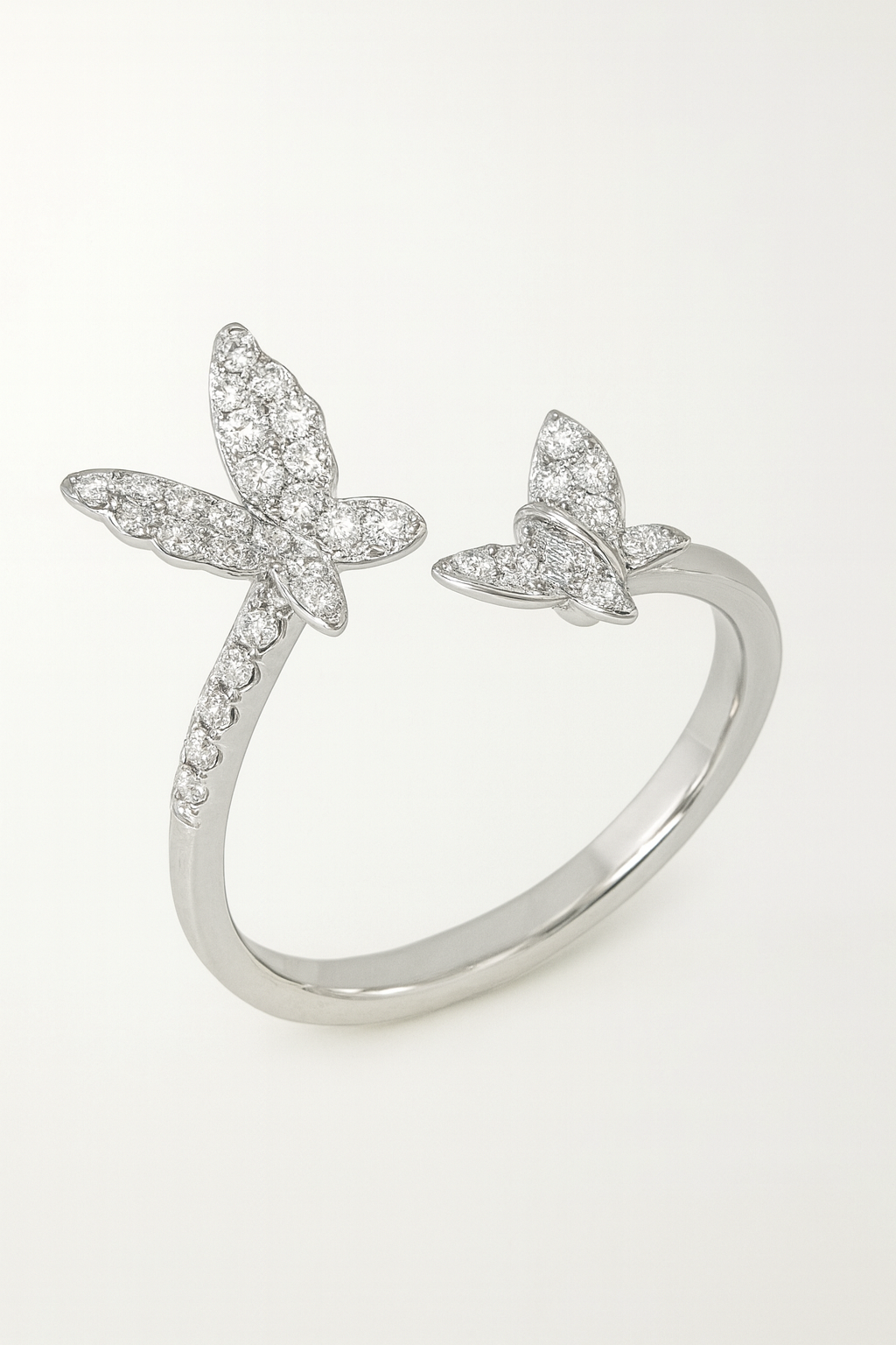 Celestine 18K White Gold Diamond Encrusted Two - Butterfly Ring