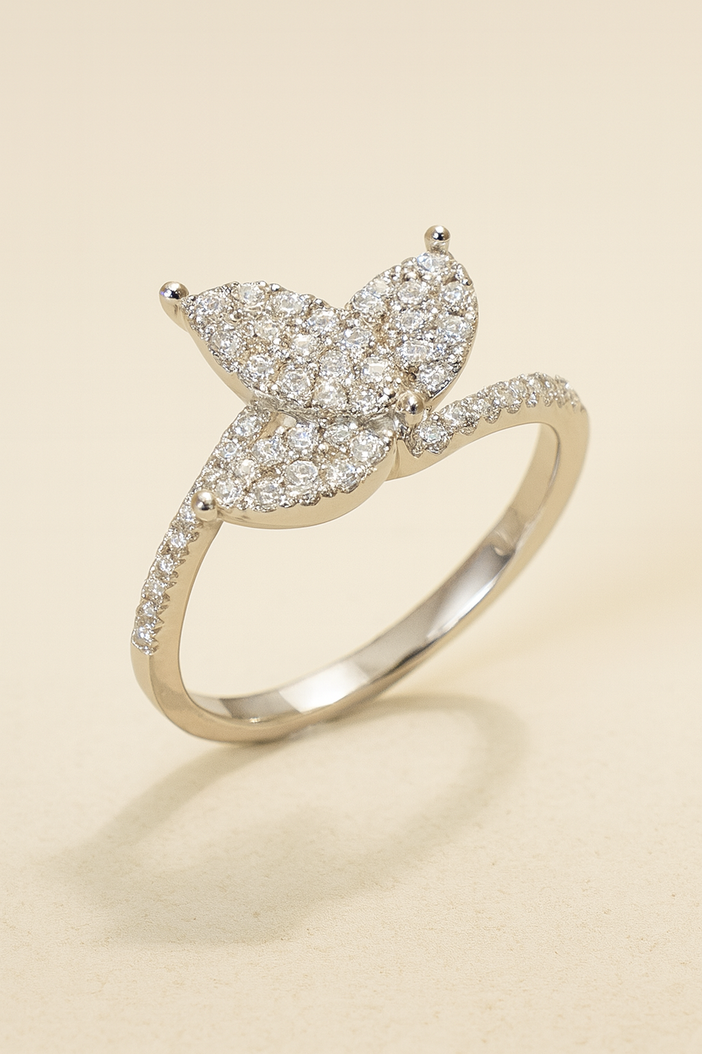 Daphne Triple Leaf 18K White Gold Diamond Encrusted Ring
