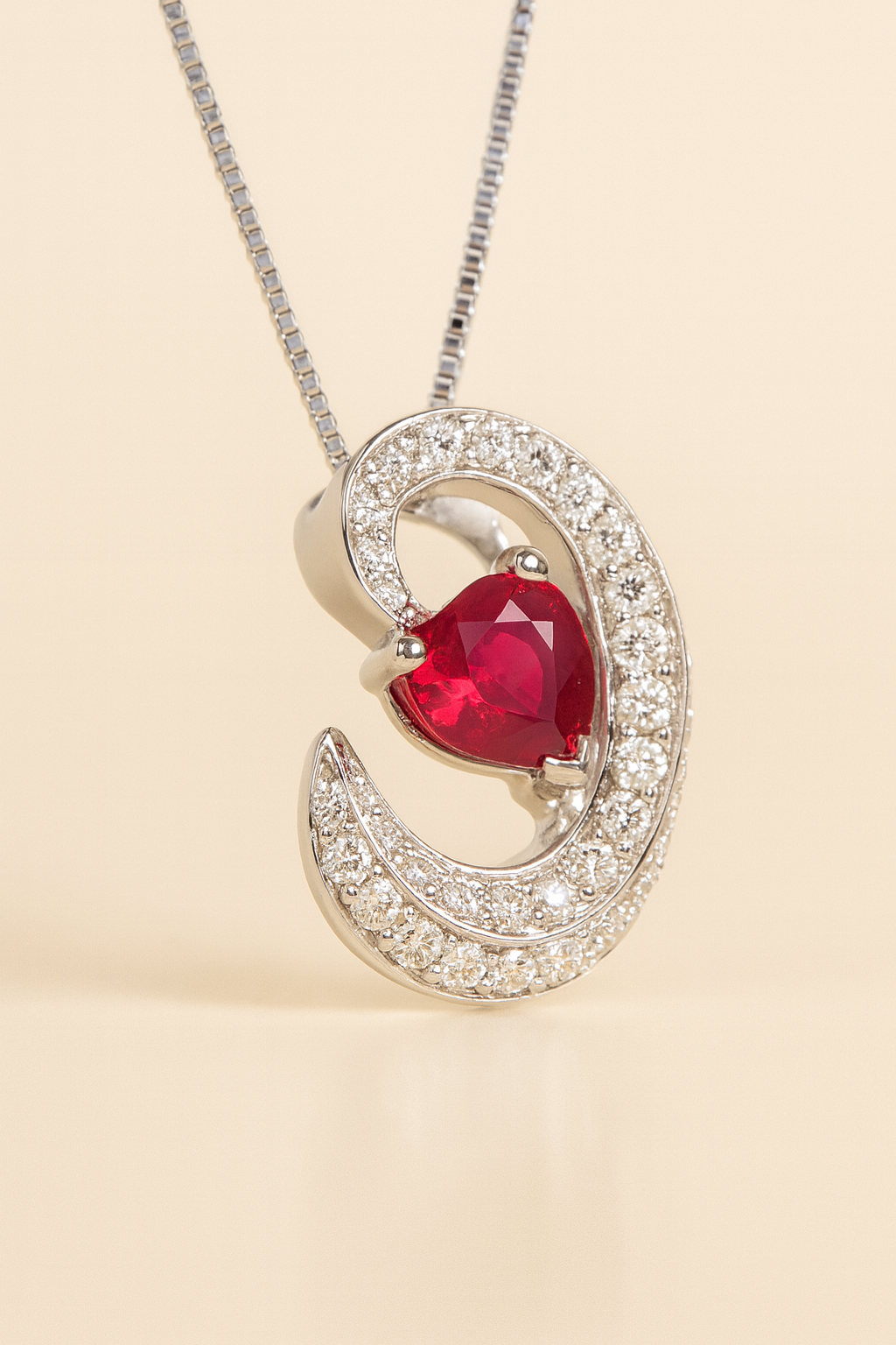 Delphine Ruby and Diamond Adorned Pendant in 18K White Gold