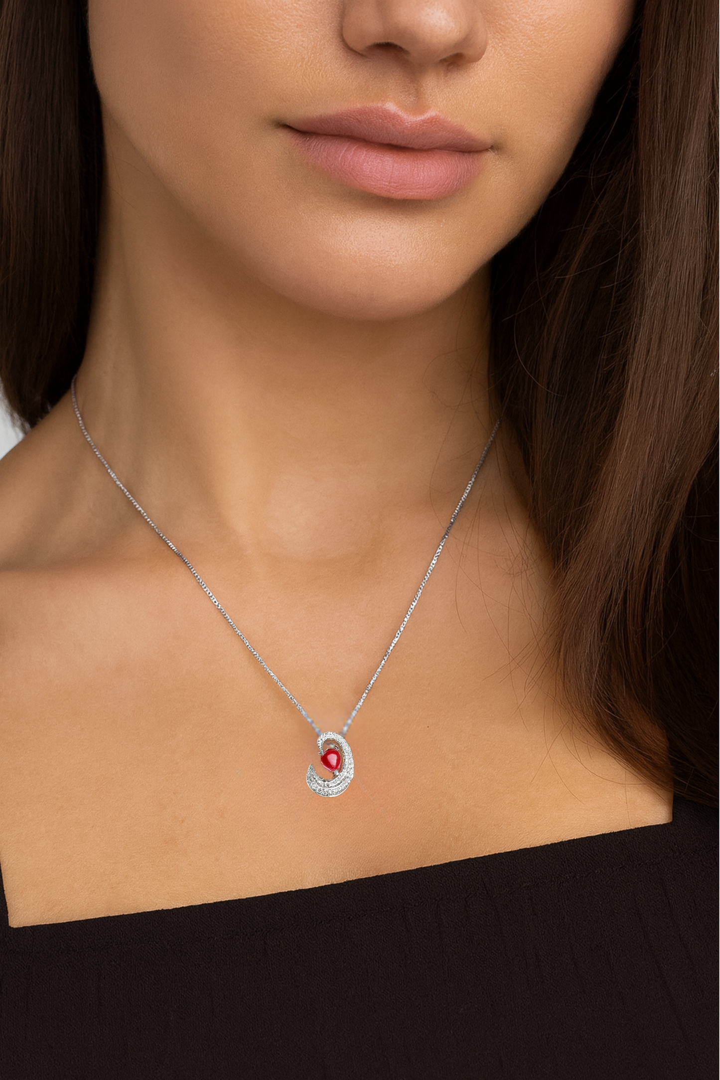 Delphine Ruby and Diamond Adorned Pendant in 18K White Gold