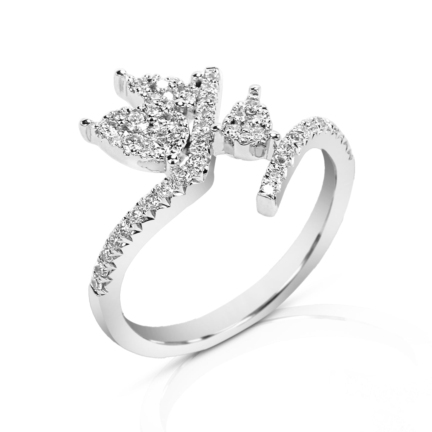 Elara Flora Inspired 18K White Gold Diamond Encrusted Ring