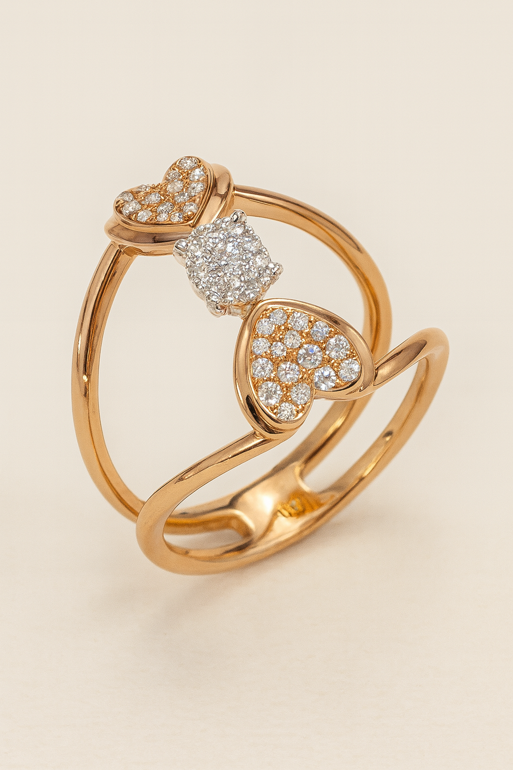 Giselle Split Band 18K Rose Gold Diamond Encrusted Gold Ring