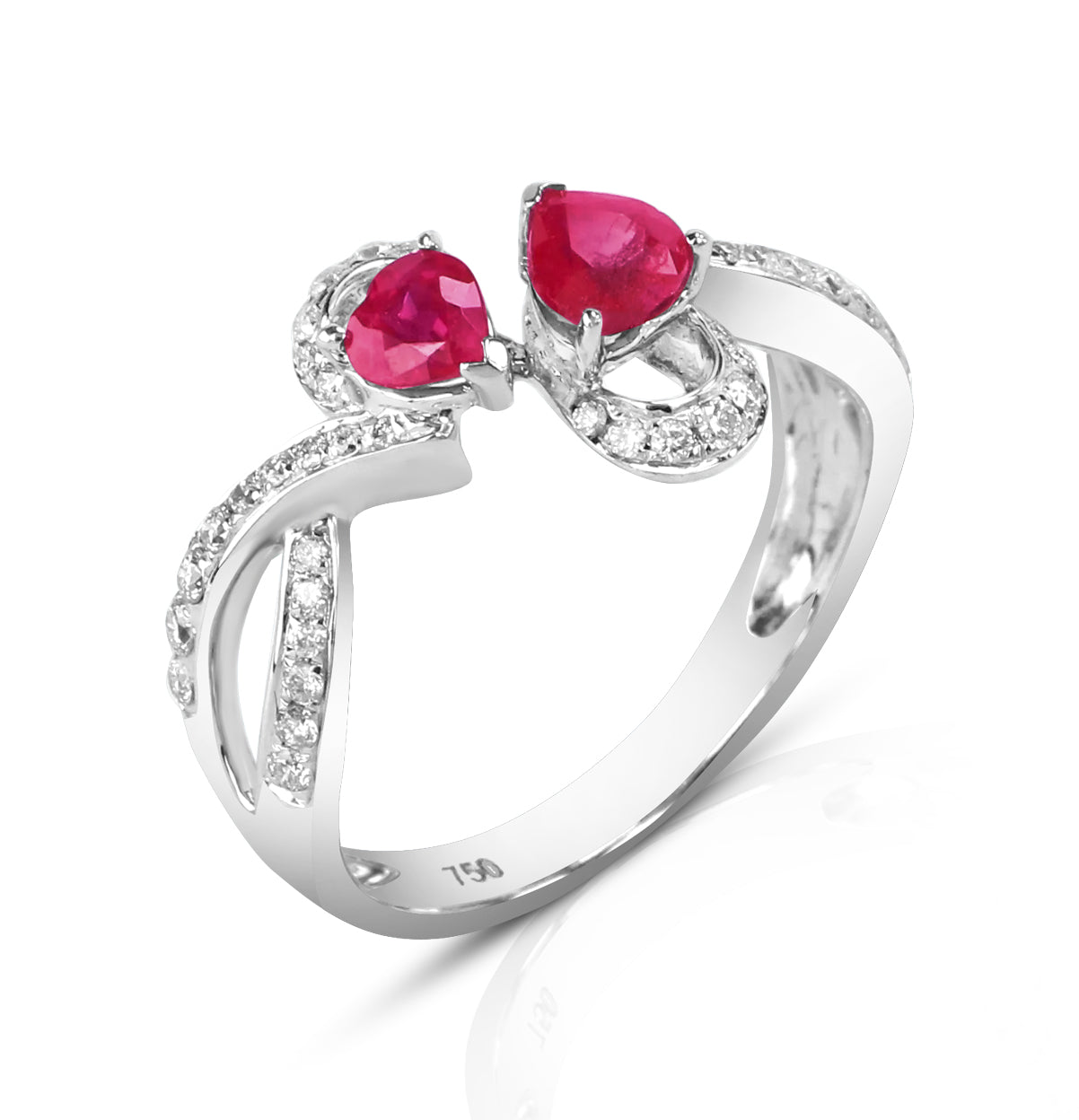 Henrietta 18K White Gold Twin Ruby & Diamond Ring