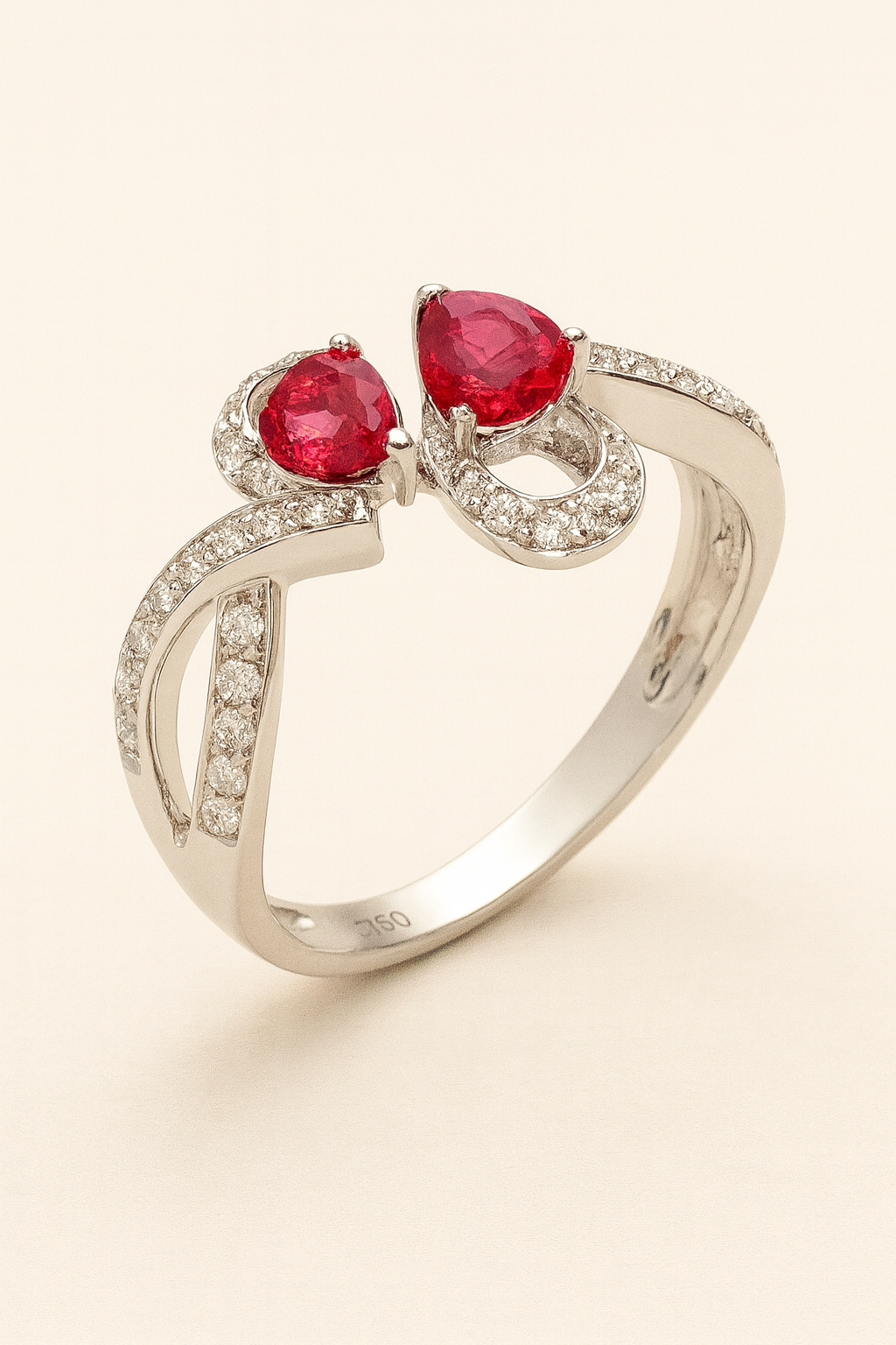 Henrietta 18K White Gold Twin Ruby & Diamond Ring