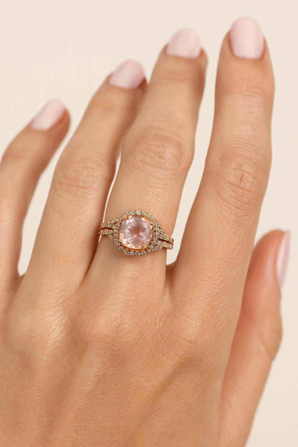 Honeyblush Cushion Halo Ring