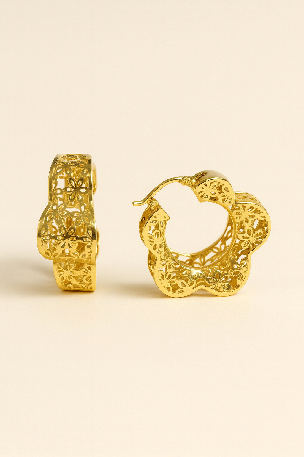 Leah Elegant Floral Gold Hoop Earrings