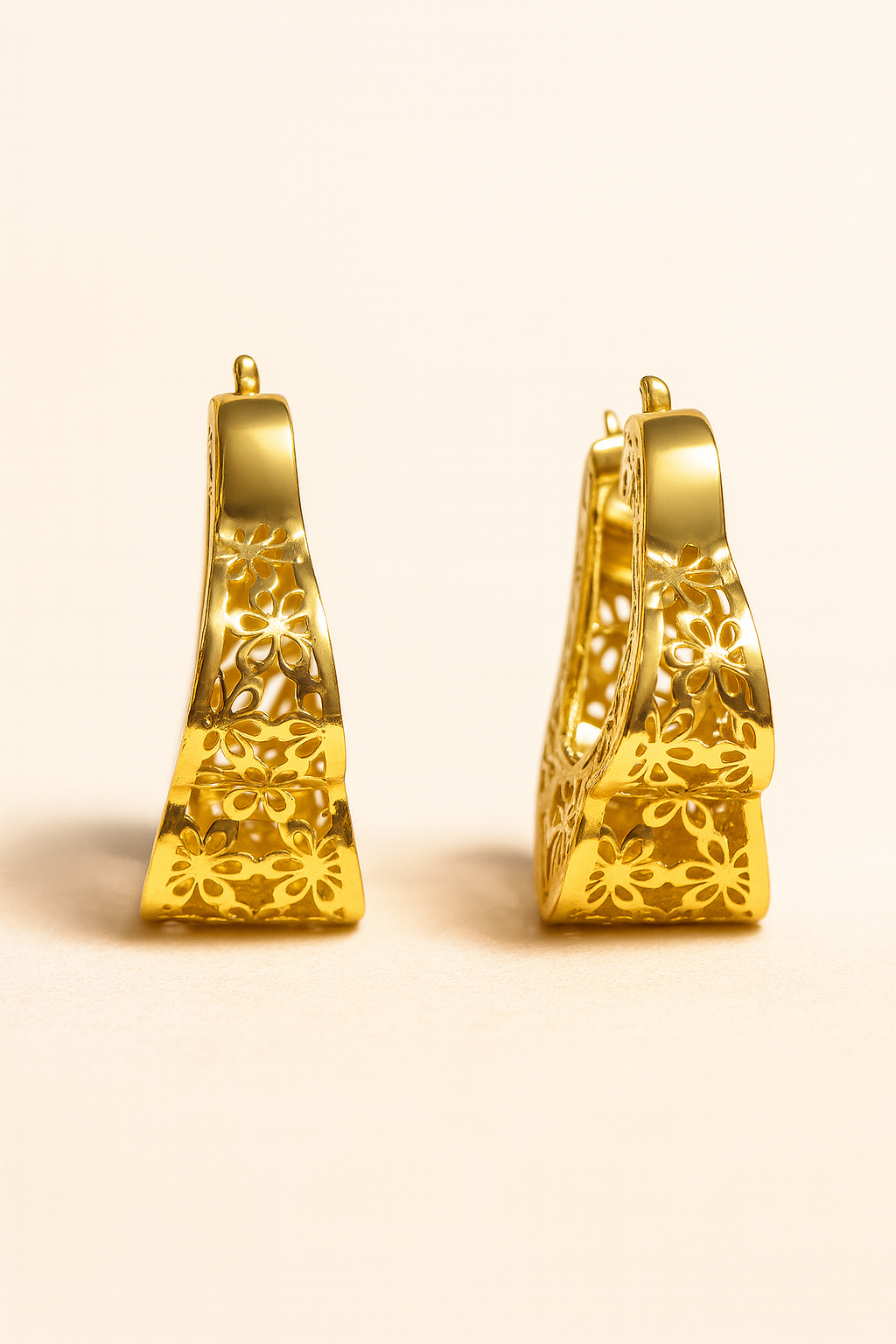 Leah Elegant Floral Gold Hoop Earrings