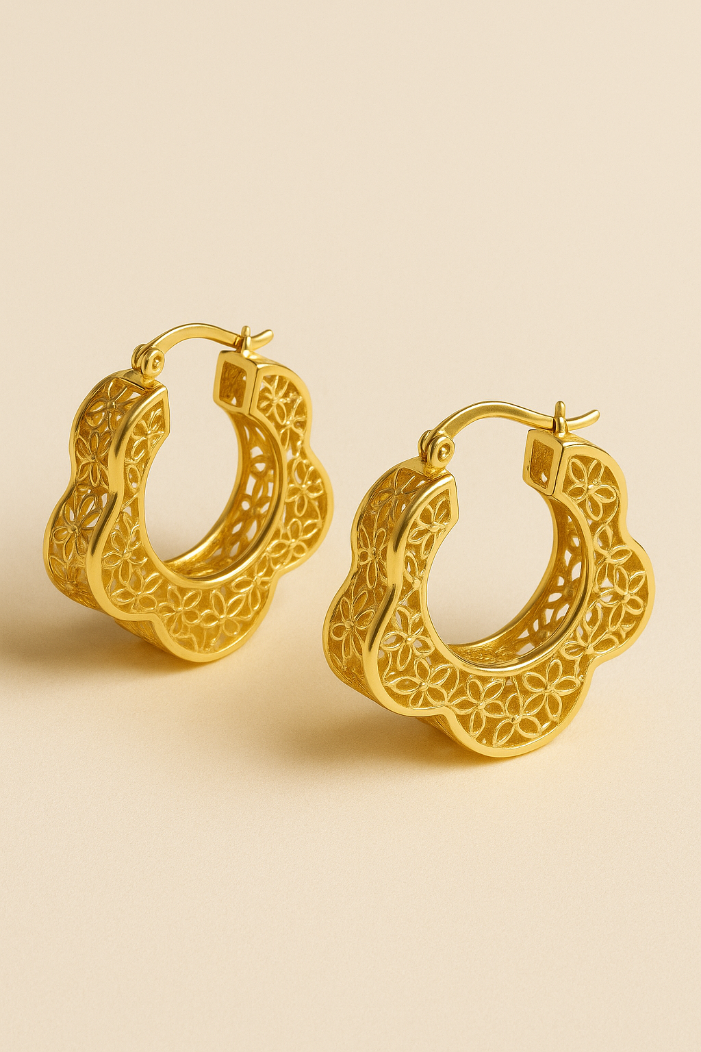 Leah Elegant Floral Gold Hoop Earrings