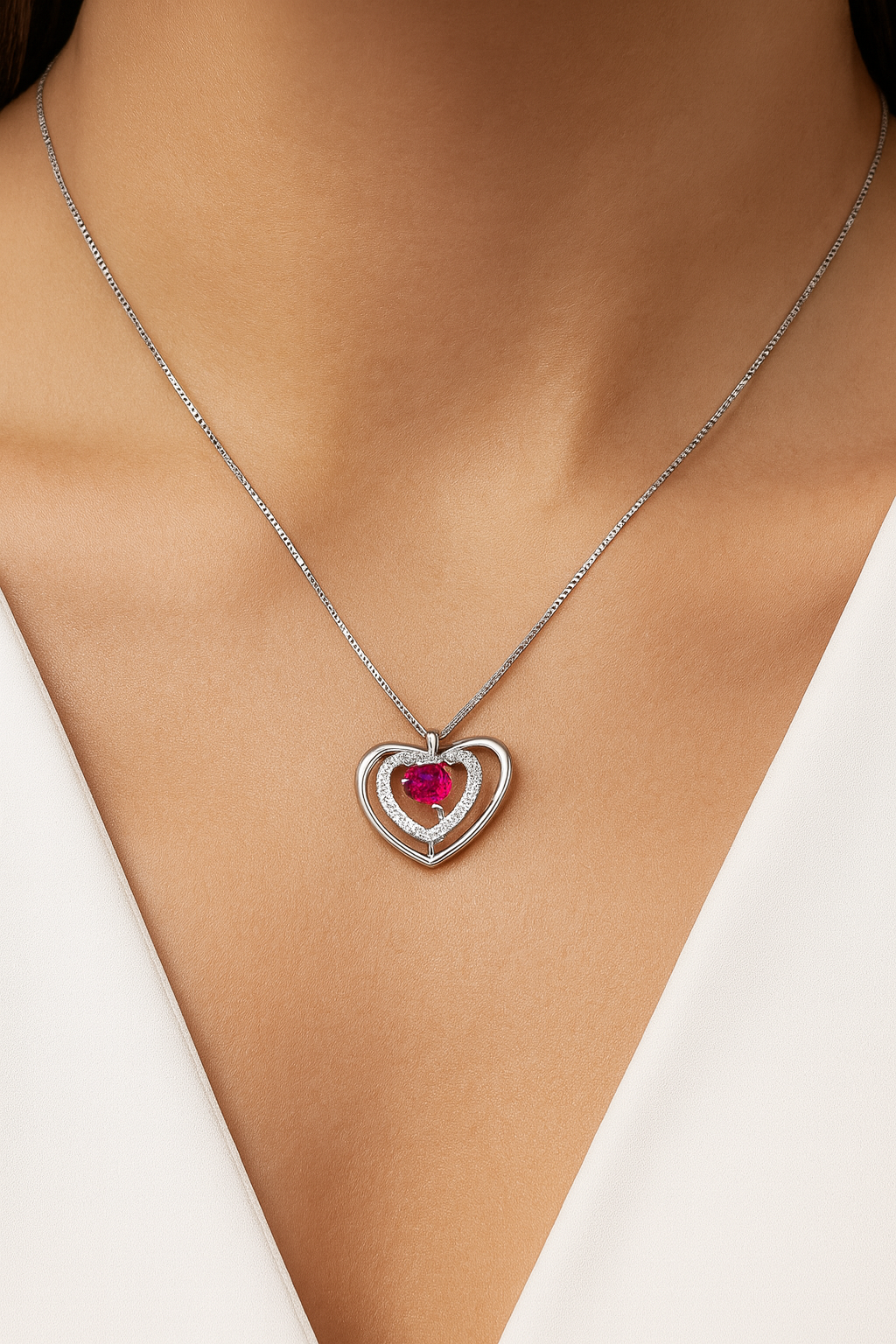 Lucinda Ruby and Diamond Adorned Pendant in 18K White Gold