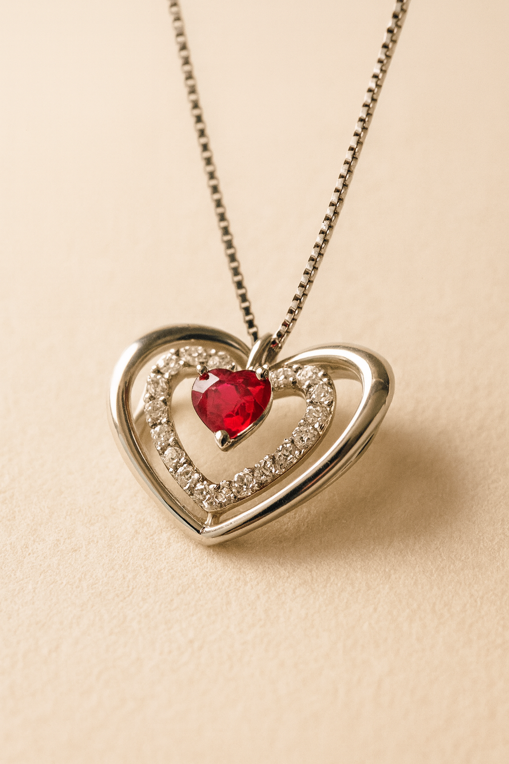 Lucinda Ruby and Diamond Adorned Pendant in 18K White Gold