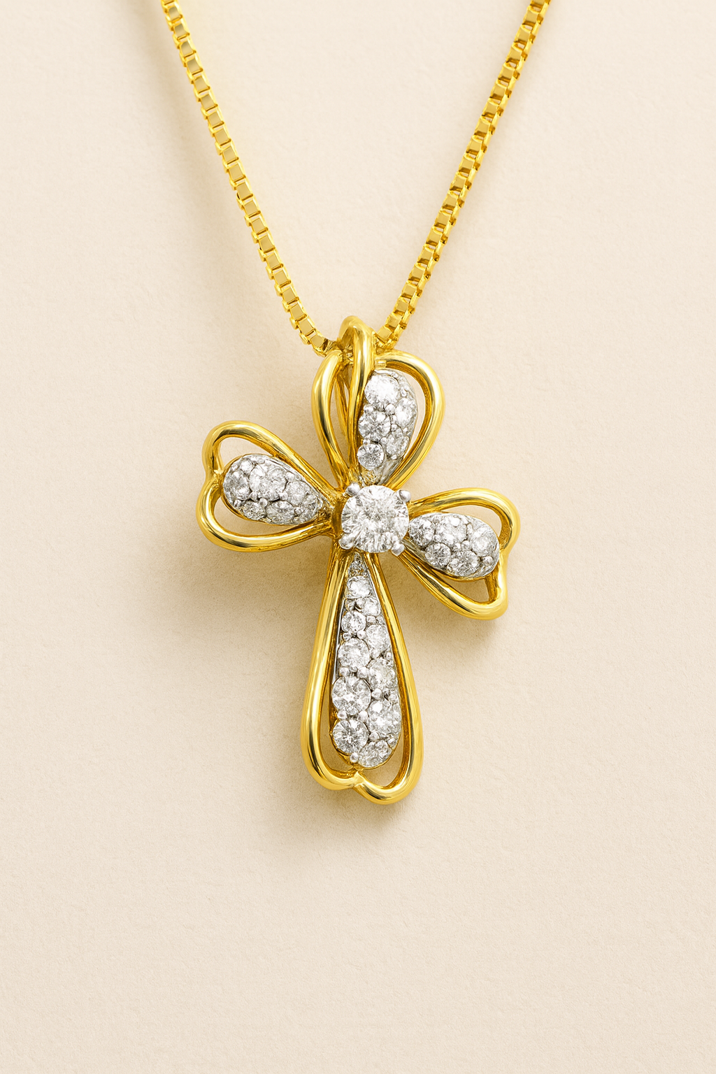 Marigold Diamond Encrusted Cross Pendant in 18K Rose Gold