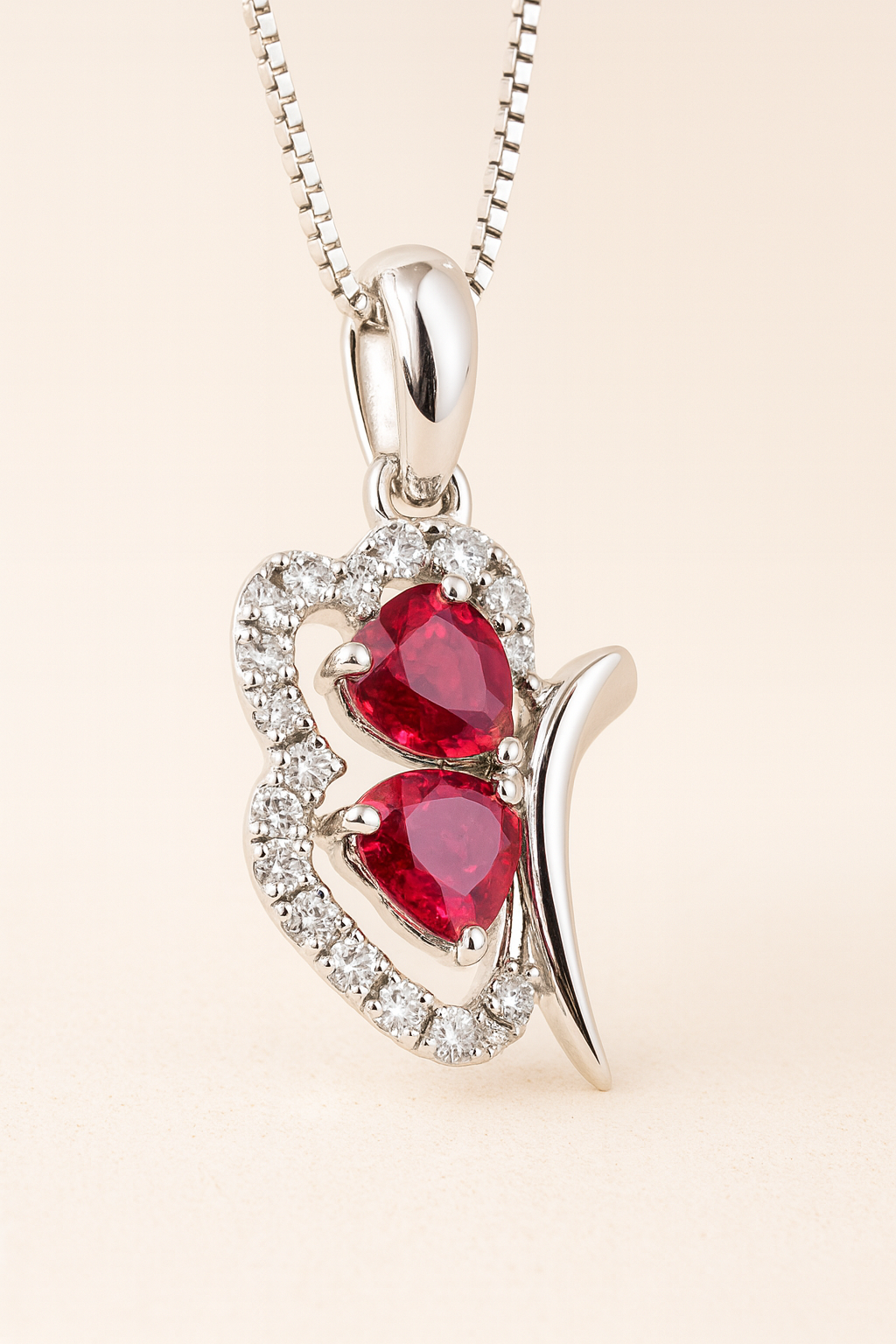 Mathilde Ruby and Diamond Adorned Pendant in 18K White Gold
