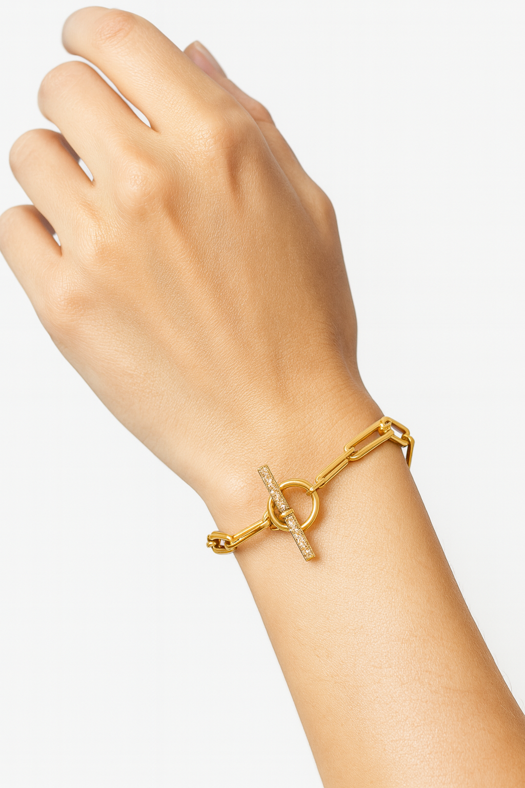 Mirabelle Diamond-Encrusted Paperclip Bracelet in 18K Gold