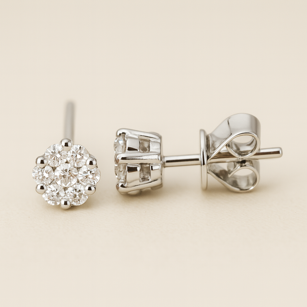 Natalia 18K White Gold Diamond Stud Earrings