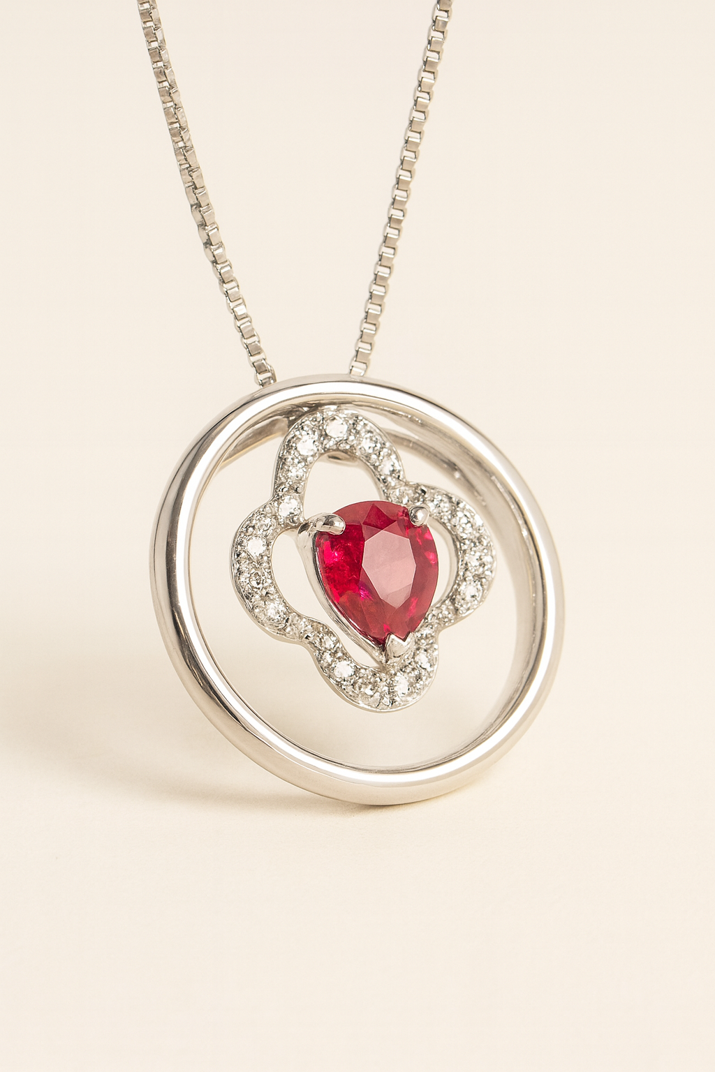 Ophelia Ruby and Diamond Adorned Pendant in 18K White Gold