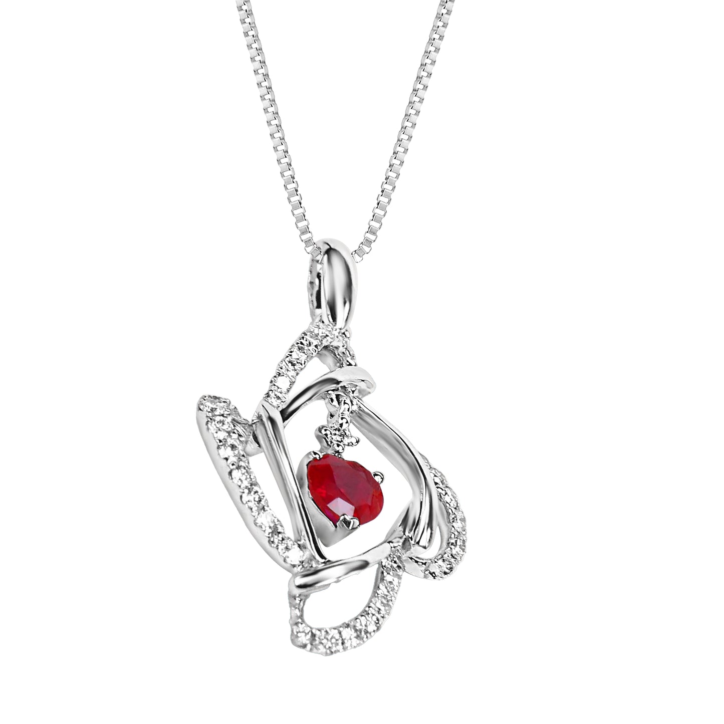 Primrose Ruby and Diamond Adorned Pendant in 18K White Gold