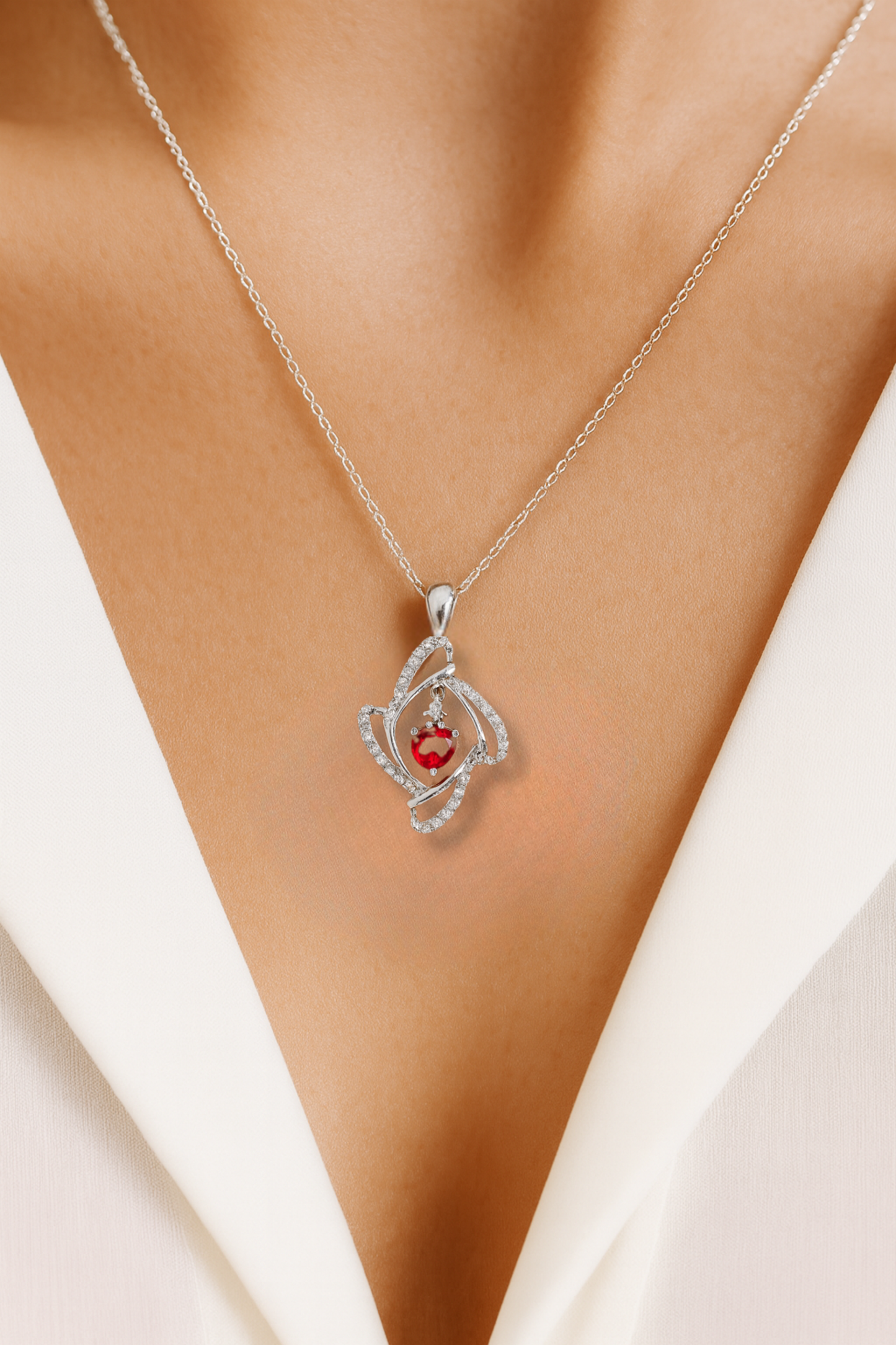 Primrose Ruby and Diamond Adorned Pendant in 18K White Gold