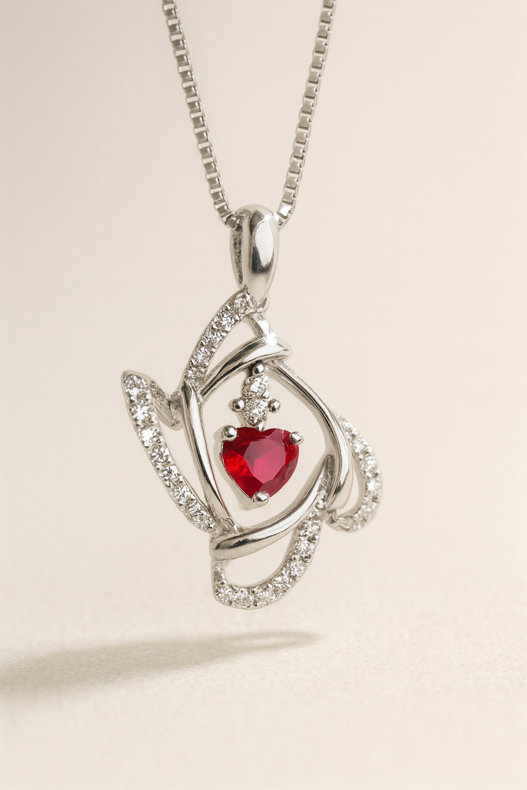 Primrose Ruby and Diamond Adorned Pendant in 18K White Gold