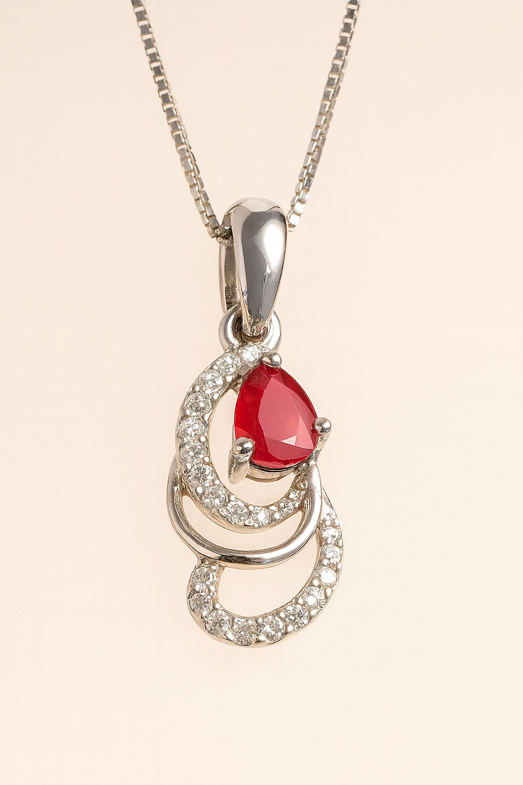 Rosamund Ruby and Diamond Adorned Pendant in 18K White Gold