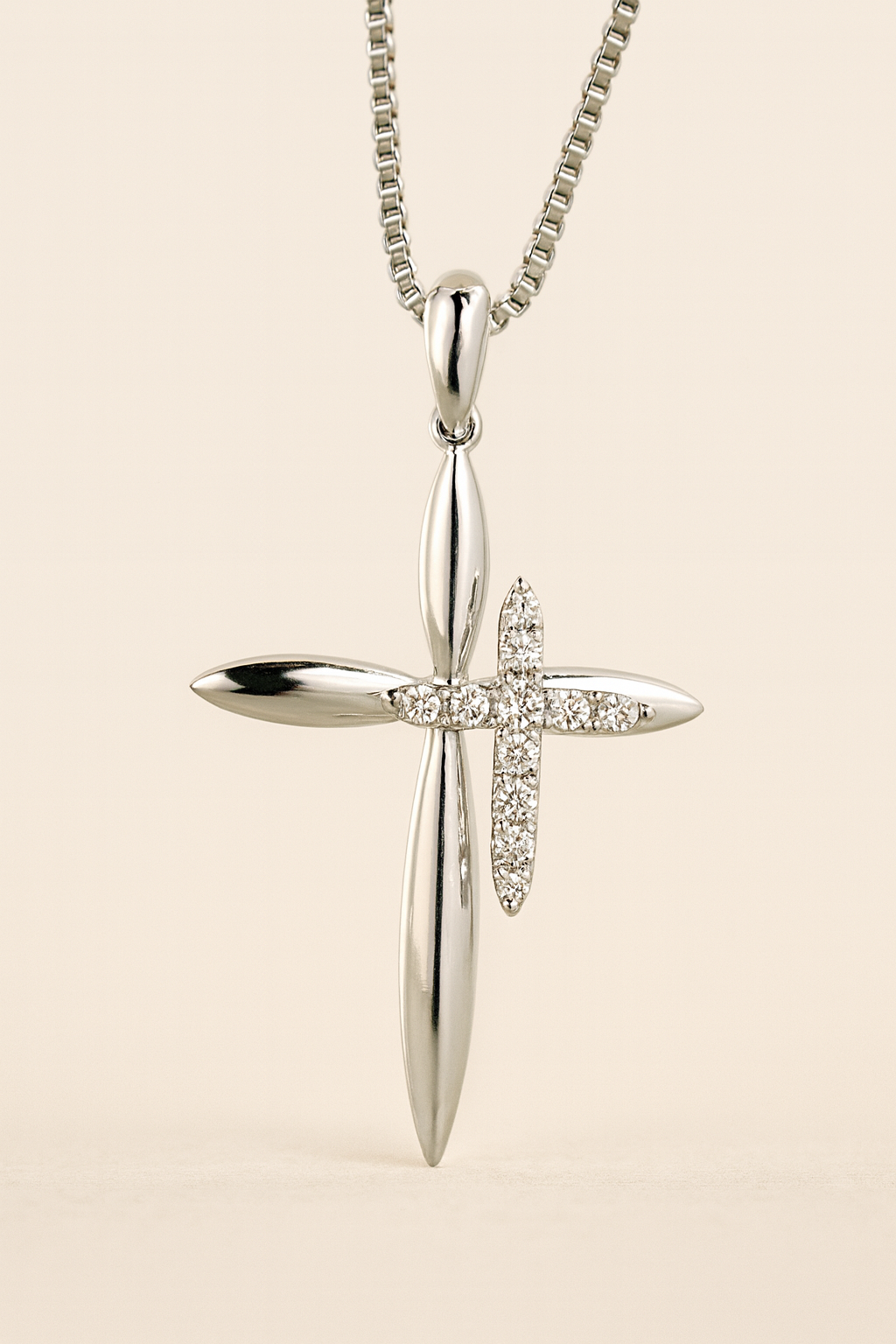 Sabine Diamond Encrusted Cross Pendant in 18K White Gold