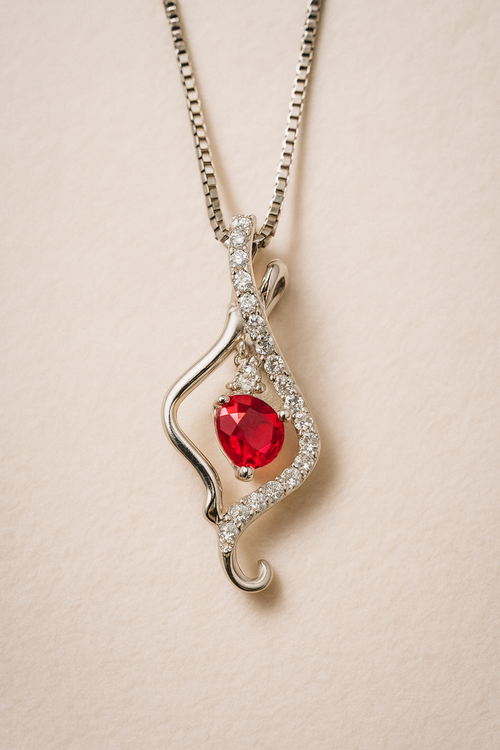 Sienna Ruby and Diamond Adorned Pendant in 18K White Gold