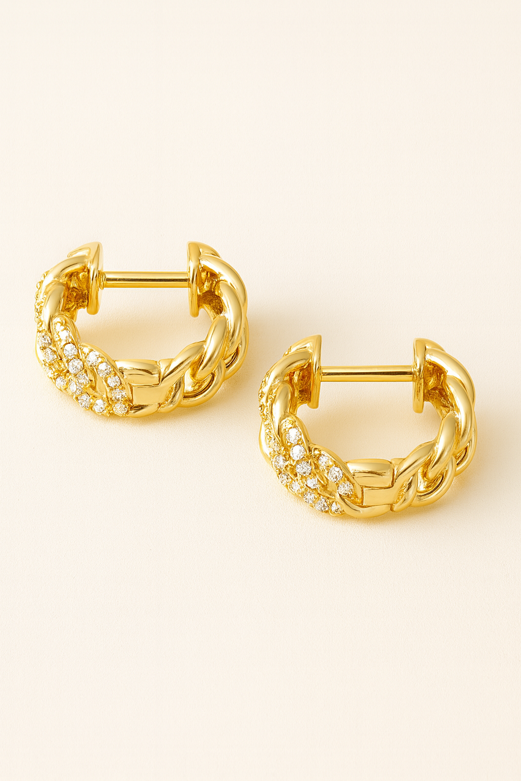 Sophia Diamond Adorned Chain Huggies in 14K Solid Gold