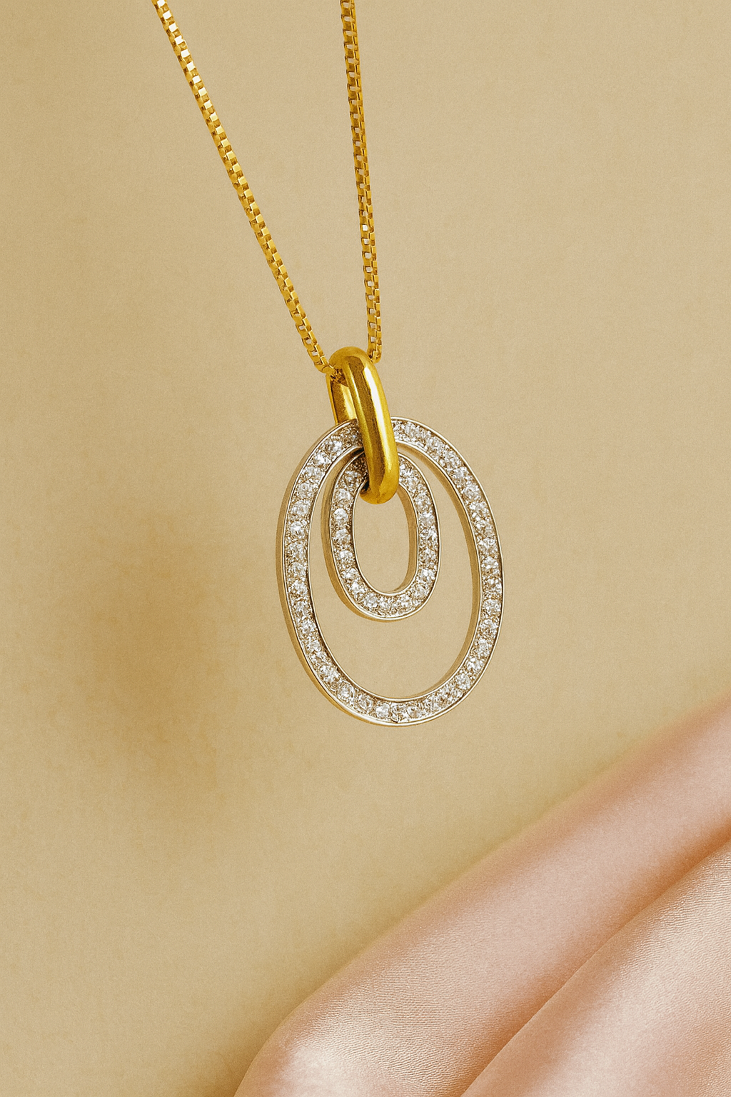 Theodora Diamond Encrusted Pendant in 18K White & Pure Gold