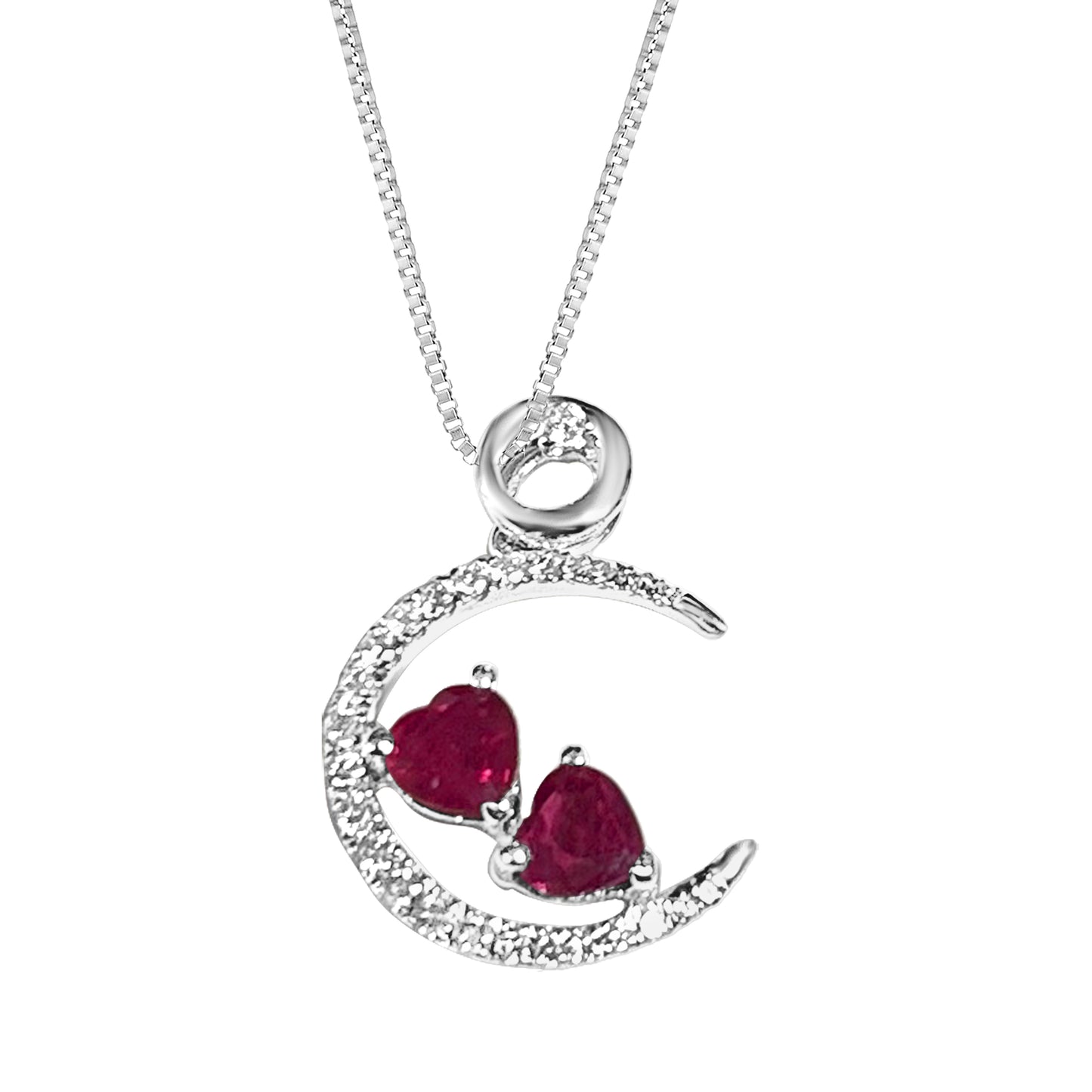 Theresa Ruby and Diamond Heart Pendant in 18K White Gold