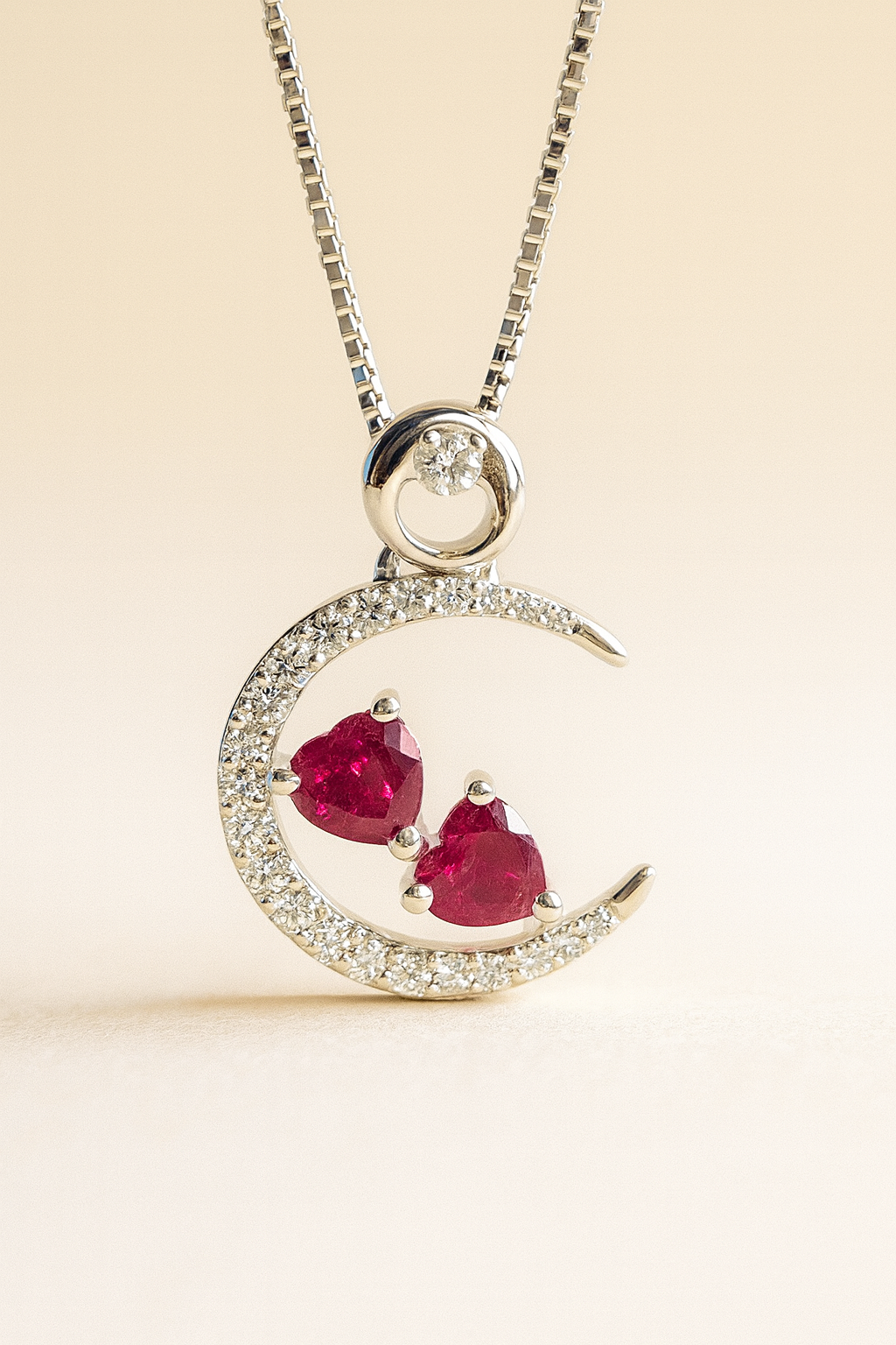 Theresa Ruby and Diamond Heart Pendant in 18K White Gold