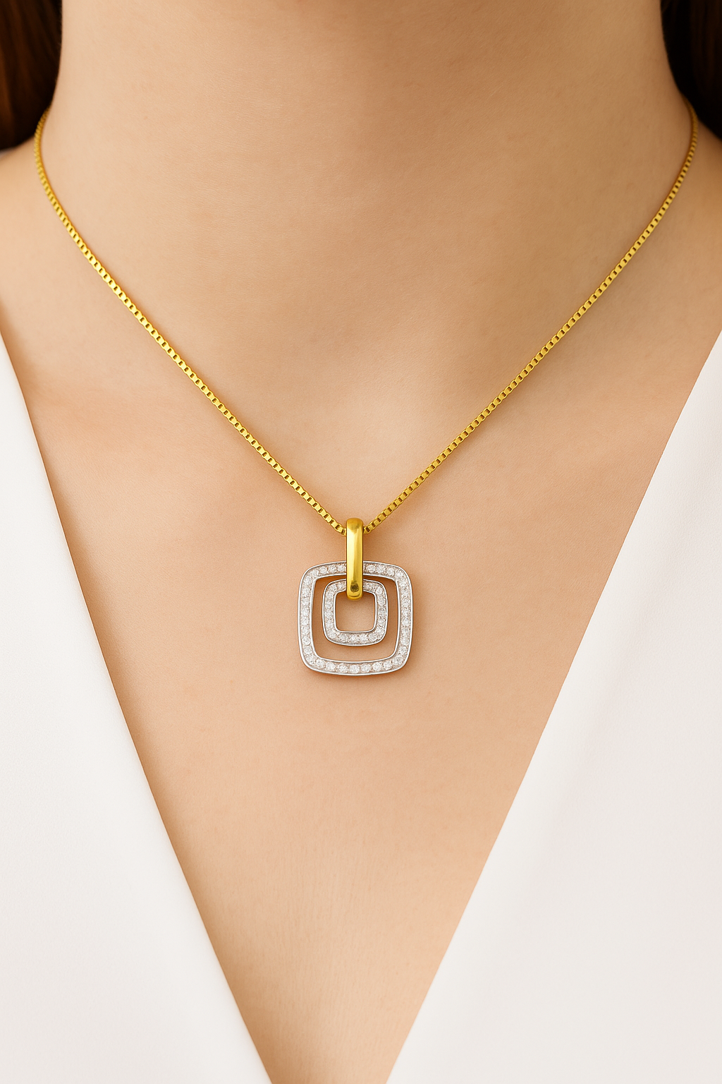 Verity Diamond Encrusted Pendant in 18K White & Pure Gold