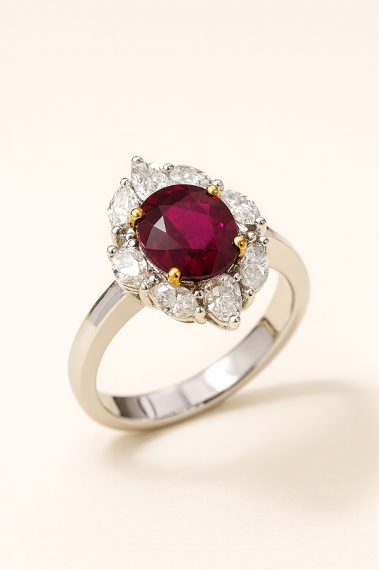 Amoret Crimson Bloom Halo Ring