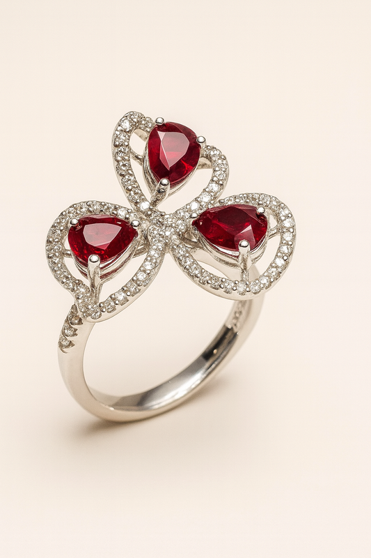 Zinnia Ruby Trefoil Bloom Ring