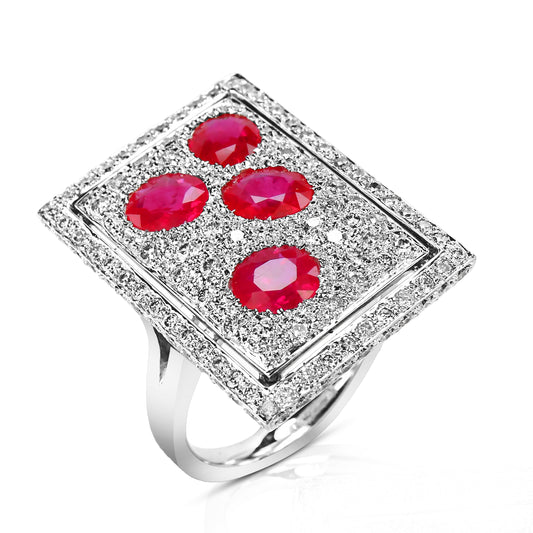Ruby Quartet Diamond Frame Ring