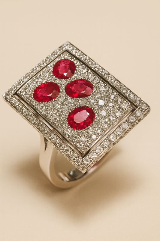 Eliora Ruby Quartet Diamond Frame Ring