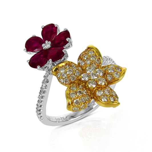 Ruby and Golden Bloom Duet Ring