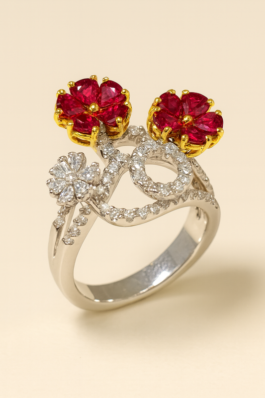Sommer Ruby Twin Bloom Garland Ring