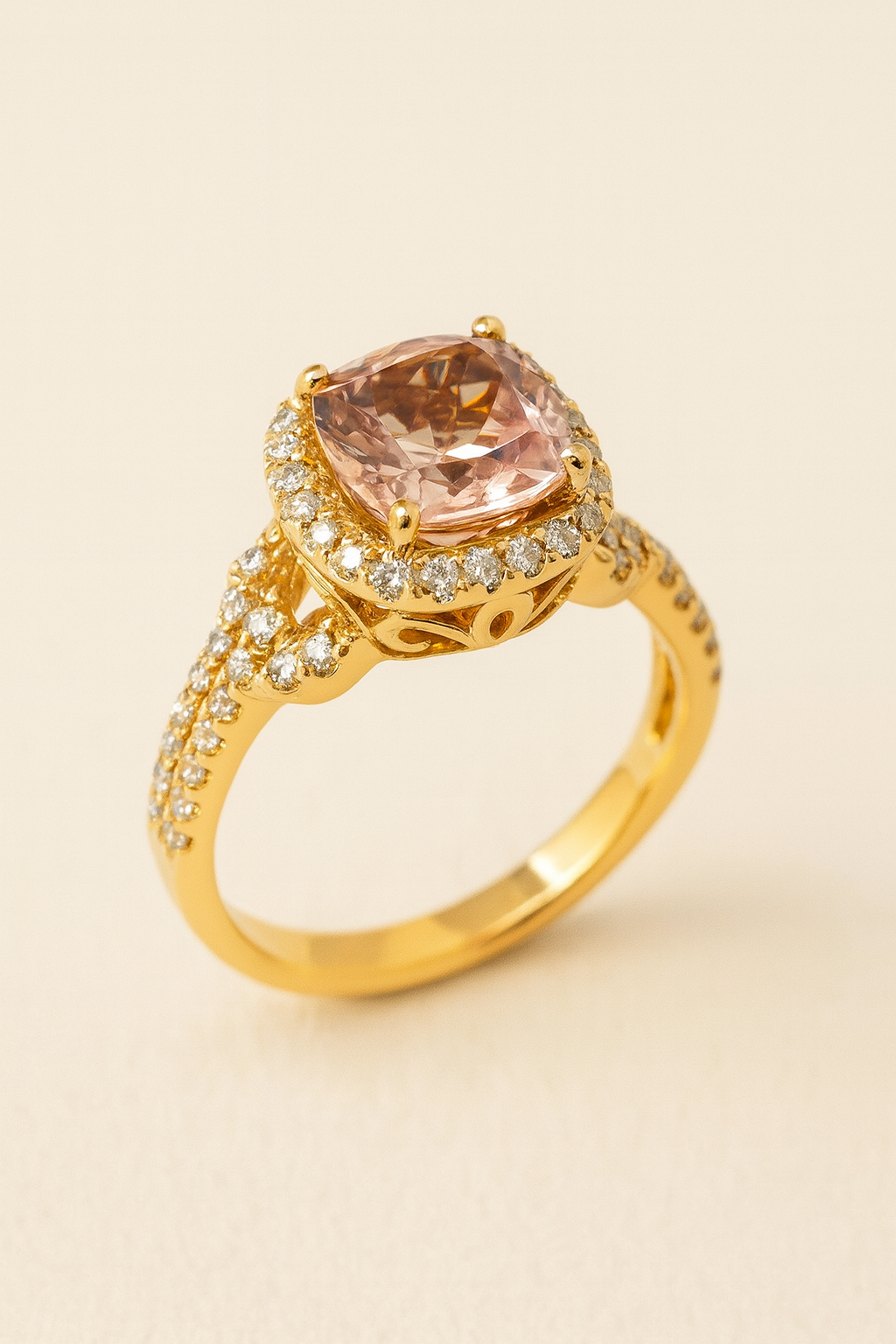 Honeyblush Cushion Halo Ring