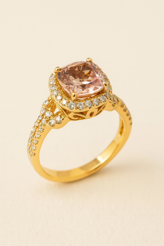 Honeyblush Cushion Halo Ring