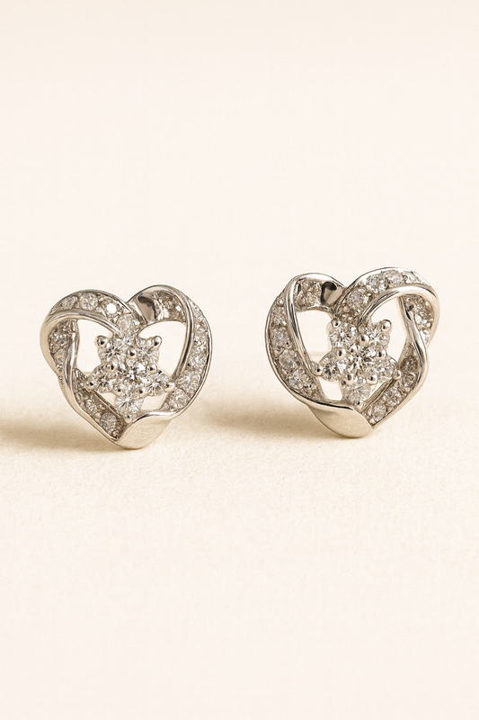 Aria Diamond Heart Ribbon Studs