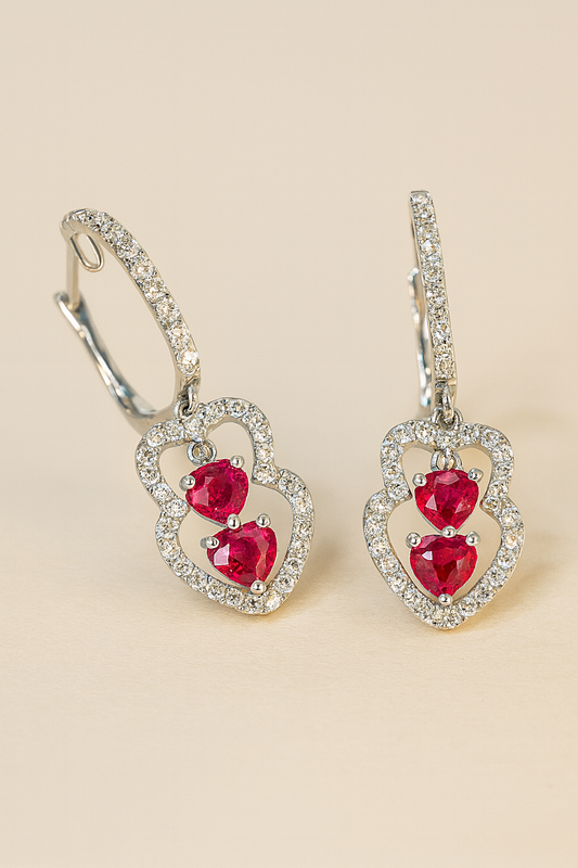 Marcelline Double Heart Ruby Diamond Earrings