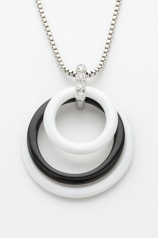 Alice White Gold Diamond Pendant with Ceramic Rings