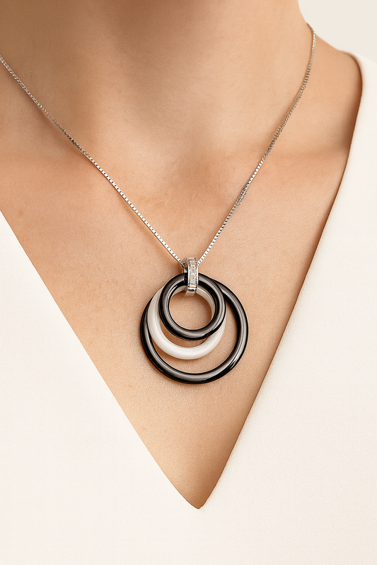 Althea White Gold Diamond Pendant with Ceramic Rings