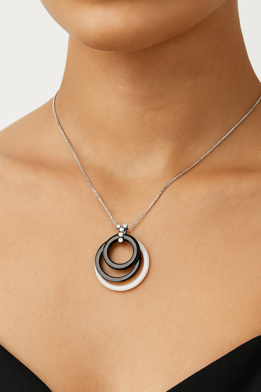Amara White Gold Diamond Pendant with Ceramic Rings